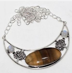 New Fluorite and Rainbow Moonstone Silver Necklace